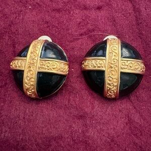 Elegant Vintage Anne Klein Black and Gold Earrings